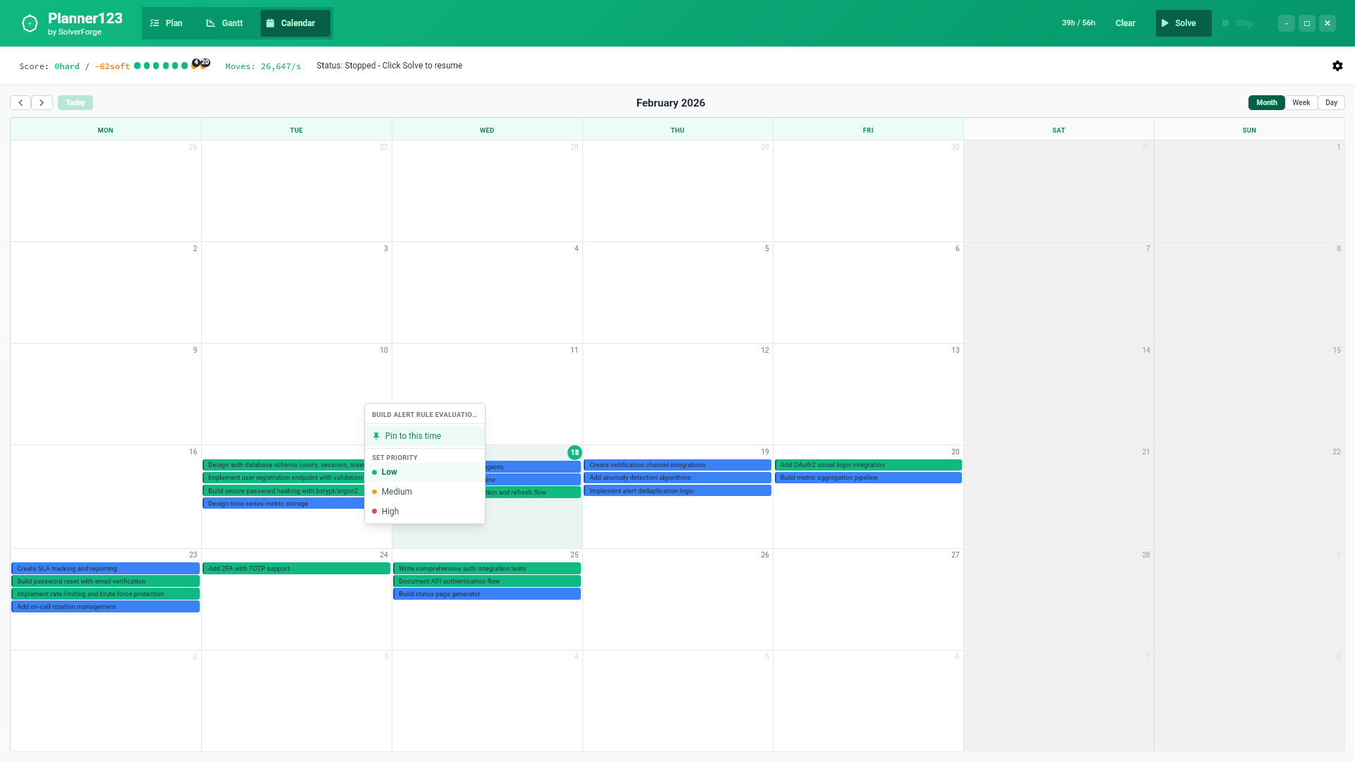 Planner123 — Calendar view: week layout